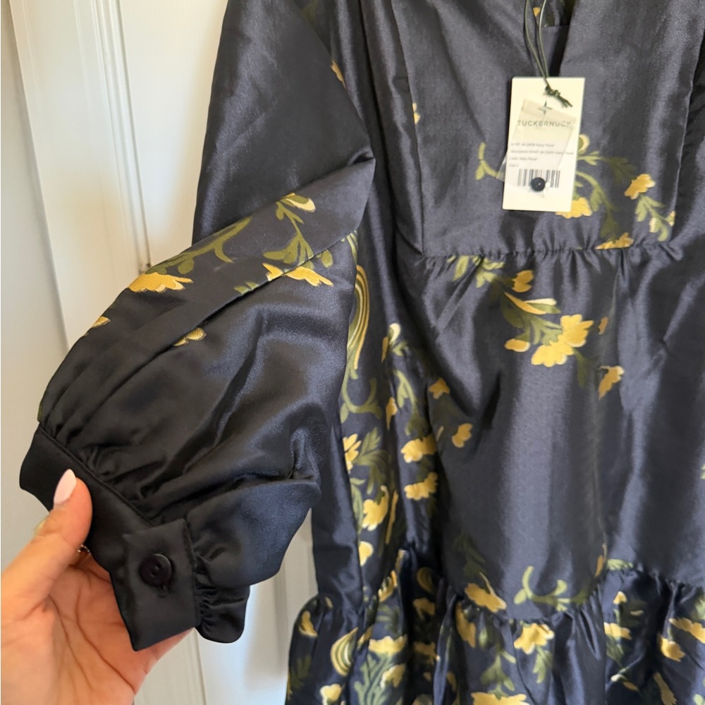 Tuckernuck Navy Blue Long Sleeve Floral Mini Dress with Yellow Print - Picture 5 of 9